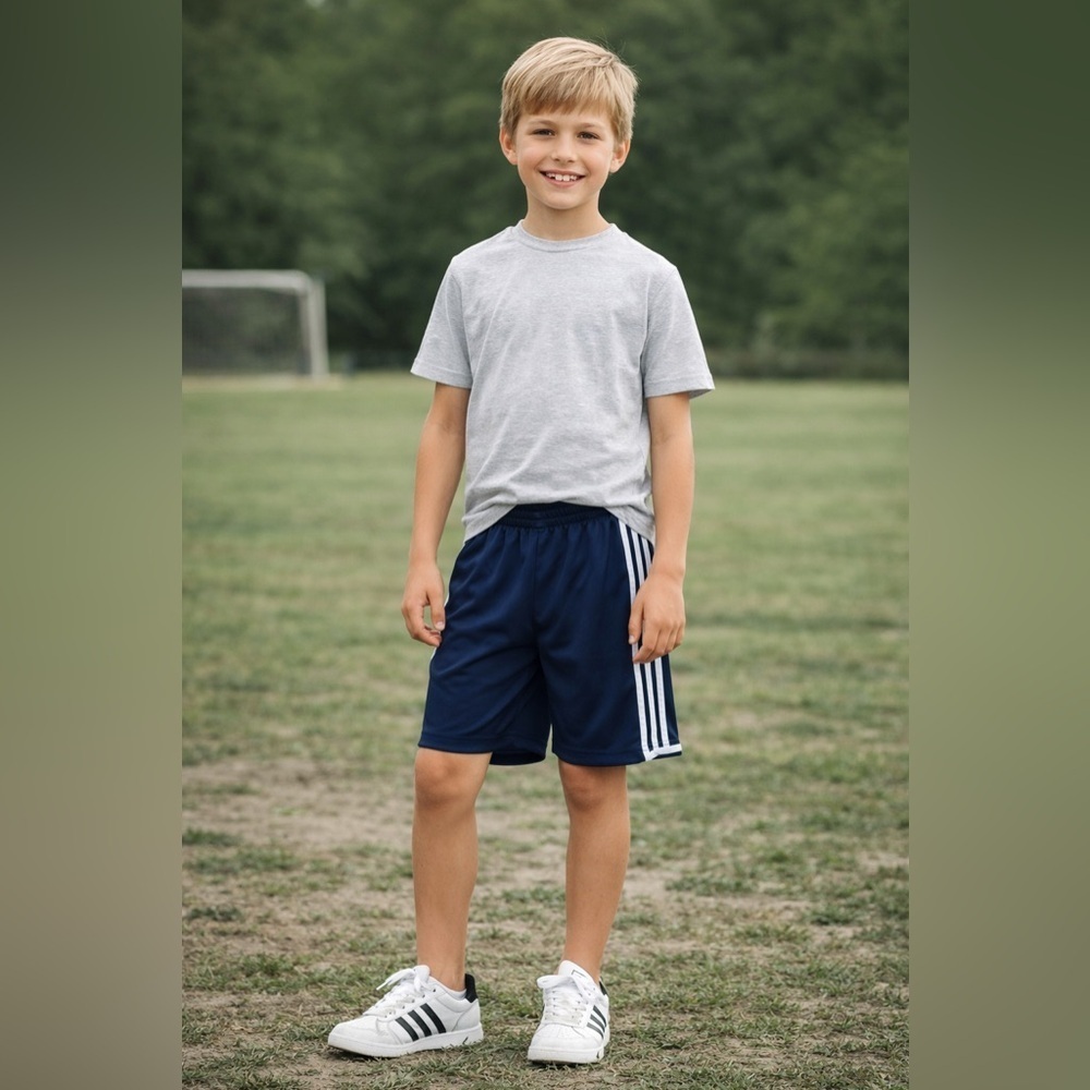 adidas Boy’s Dark Blue Athletic Shorts with White Stripes - S